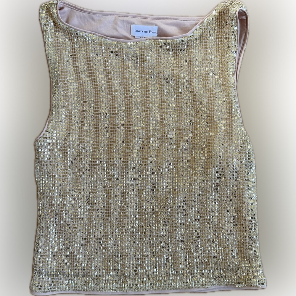 Lovers and Friends Gold Sequin Tank Top